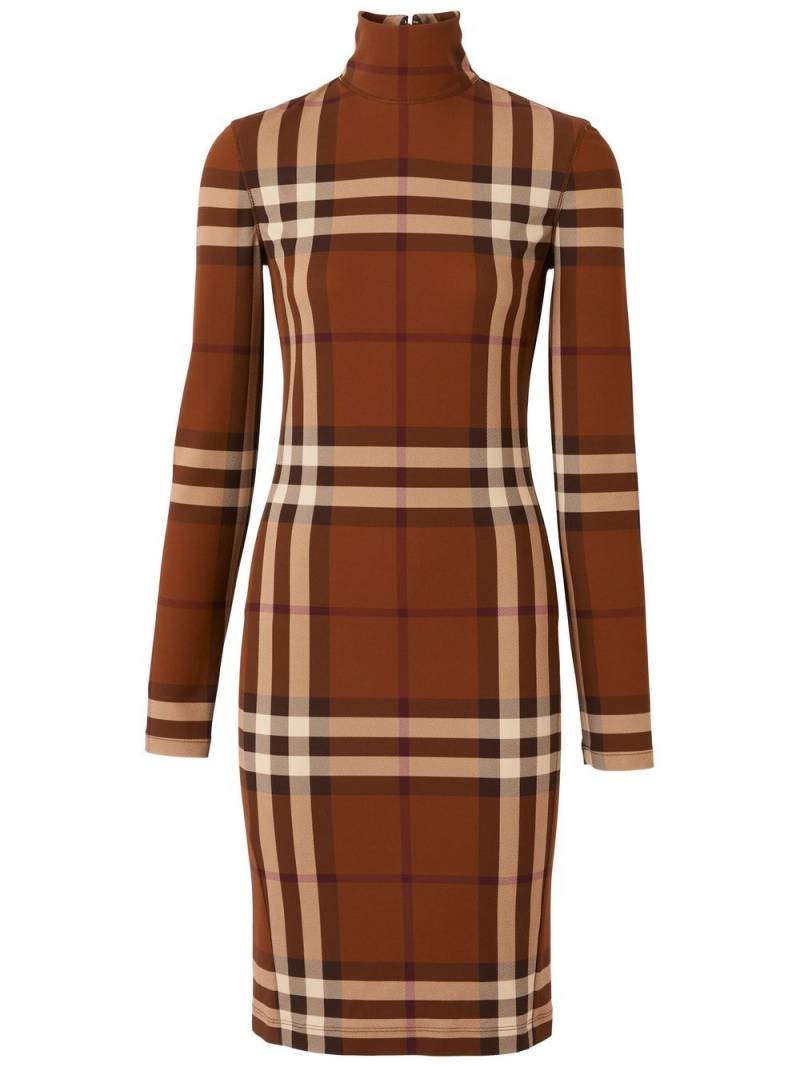 Burberry check stretch jersey funnel-neck dress - Brown von Burberry