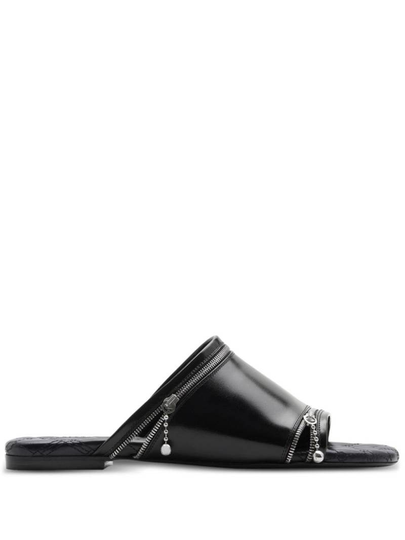 Burberry decorative-zip flat leather sandals - Black von Burberry