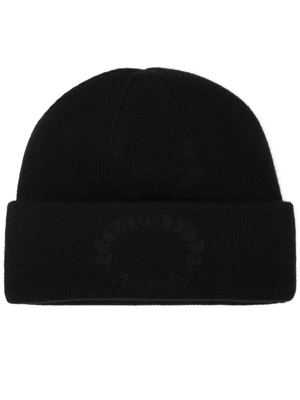 Burberry logo crest embroidery knitted cashmere beanie - Black von Burberry