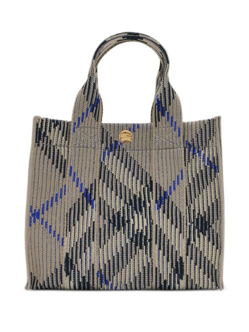 Burberry mini check knitted tote bag - Grey von Burberry