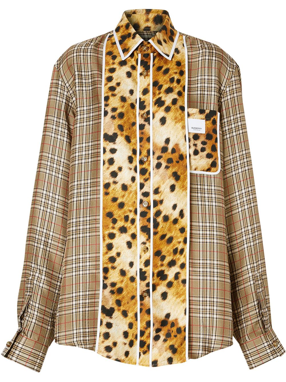 Burberry spotted monkey print panel check oversized shirt - Neutrals von Burberry