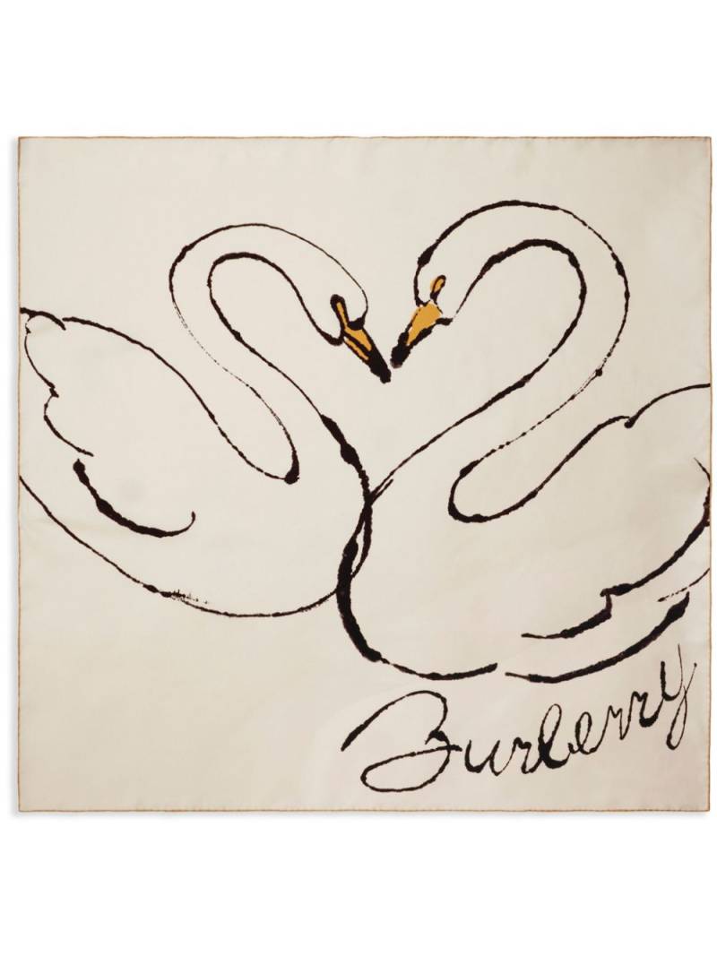 Burberry swan-print silk scarf - Neutrals von Burberry