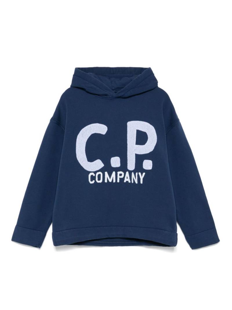 C.P. Company Kids bouclé-logo hoodie - Blue von C.P. Company Kids