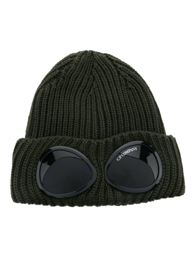 C.P. Company Goggle-detail ribbed beanie - Green von C.P. Company