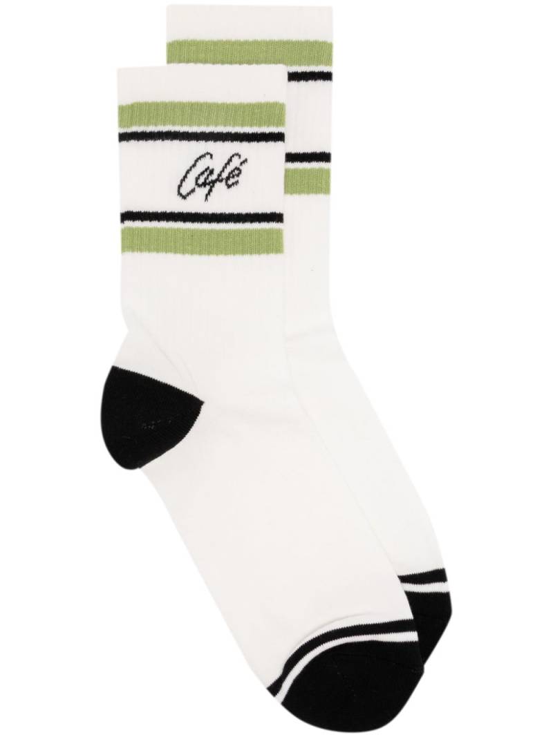 CAFÉ KITSUNÉ intarsia-knit logo ribbed socks - White von CAFÉ KITSUNÉ