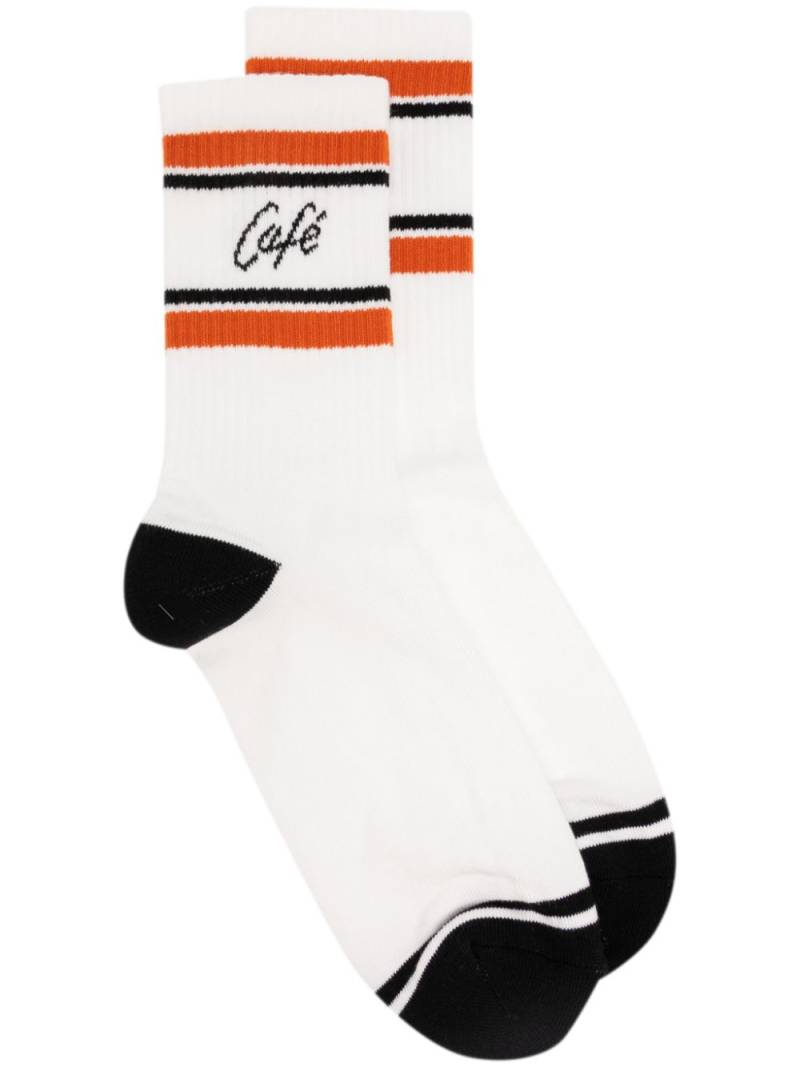 CAFÉ KITSUNÉ intarsia-knit logo ribbed socks - White von CAFÉ KITSUNÉ