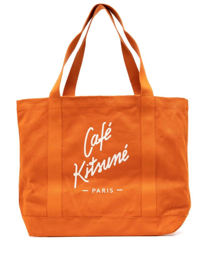 CAFÉ KITSUNÉ logo print canvas tote bag - Orange von CAFÉ KITSUNÉ