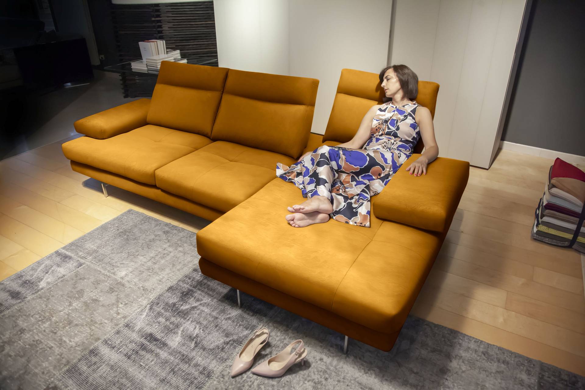 CALIA ITALIA Ecksofa »Toby Wing, L-Form, Designsofa mit sensationellem Sitzkomfort«, inklusive Sitztiefenverstellung, Füsse in chrom glänzend von CALIA ITALIA