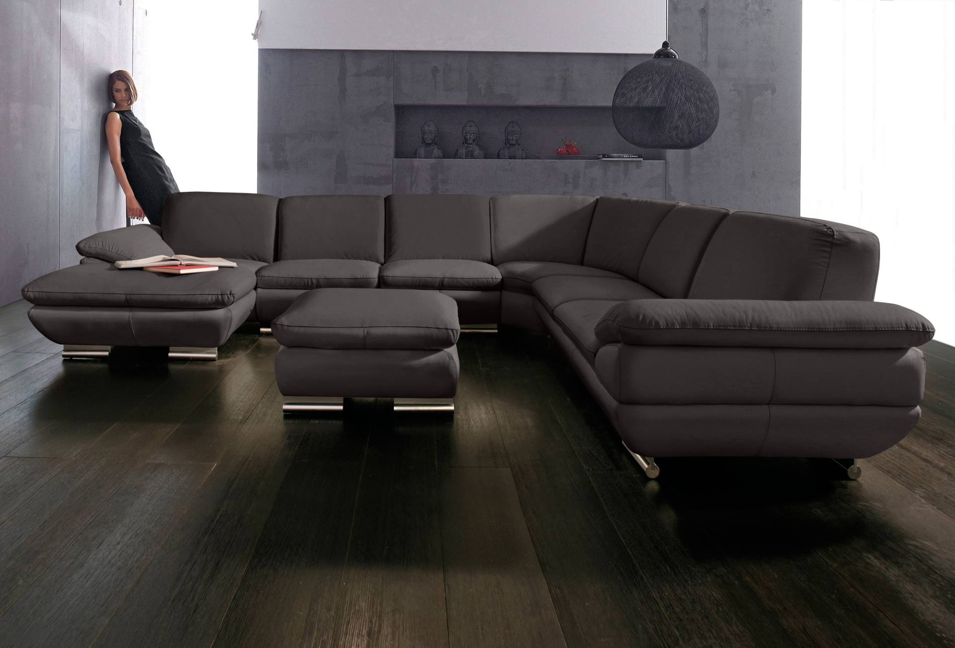 CALIA ITALIA Wohnlandschaft »Glamour, italienische Designwohnlandschaft, extrakomfortabel bequem«, für mehr Sitzkomfort, hochwertiger Lederbezug, U-Form, Designfuss CALIA ITALIA Wohnlandschaft »Glamour, italienische Designwohnlandschaft, extrakomfortabel bequem«, für mehr Sitzkomfort, hochwertiger Lederbezug, U-Form, Designfuss von CALIA ITALIA