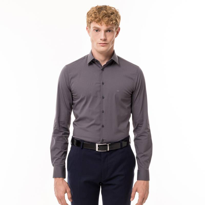 Hemd, Slim Fit, Langarm Herren Grau 38 von CALVIN KLEIN Hemden