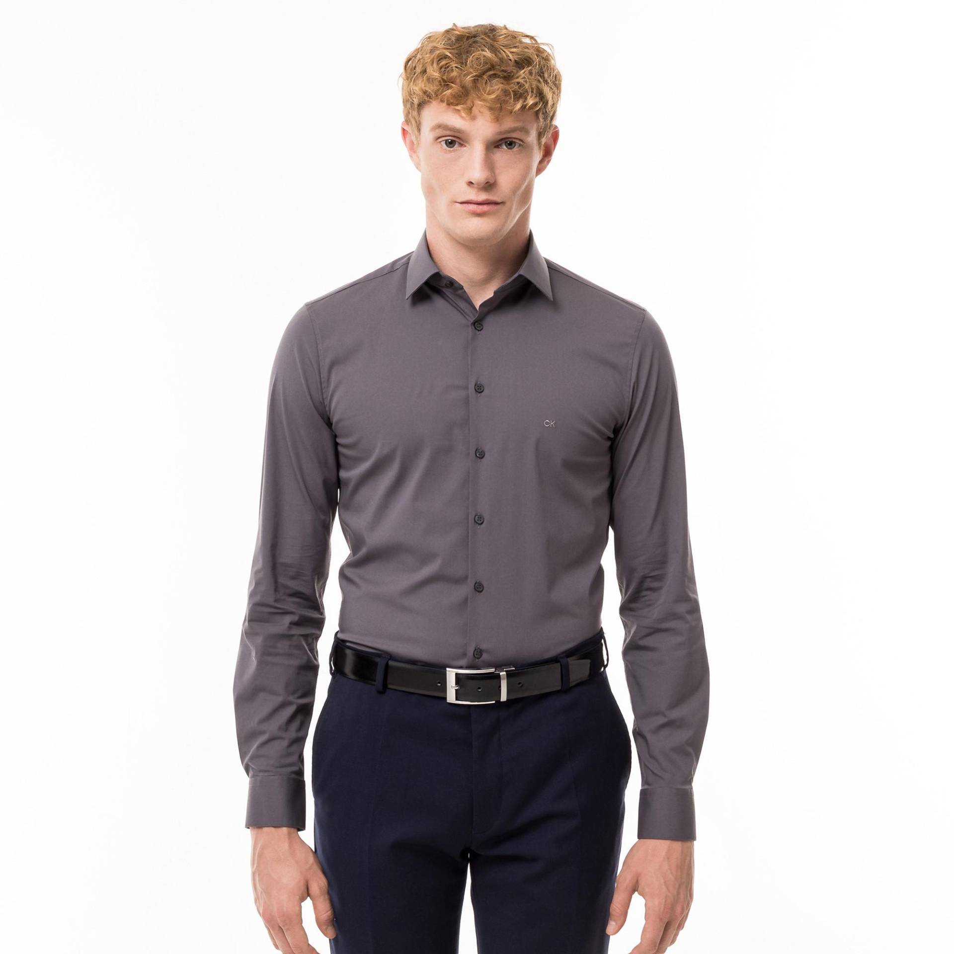 Hemd, Slim Fit, Langarm Herren Grau 40 von CALVIN KLEIN Hemden