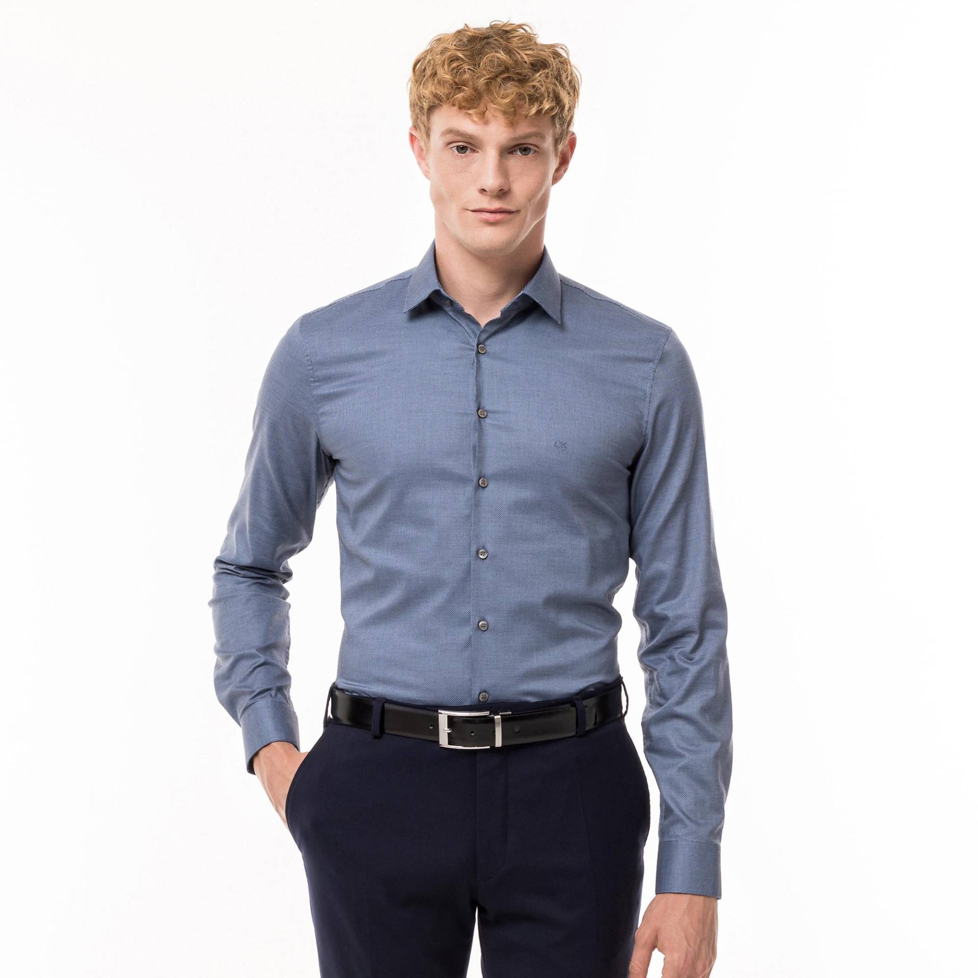 Hemd, Slim Fit, Langarm Herren Marine 40 von CALVIN KLEIN Hemden