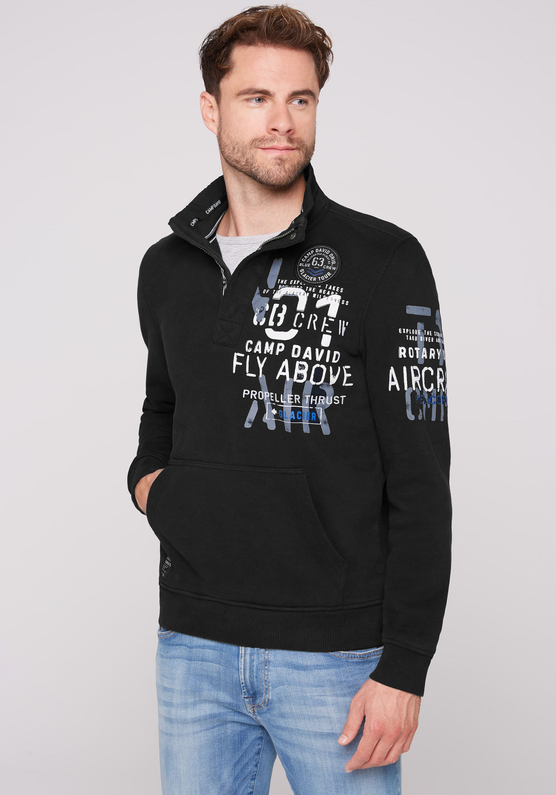 CAMP DAVID Sweatshirt, Troyer mit Känguru-Tasche und Prints von CAMP DAVID