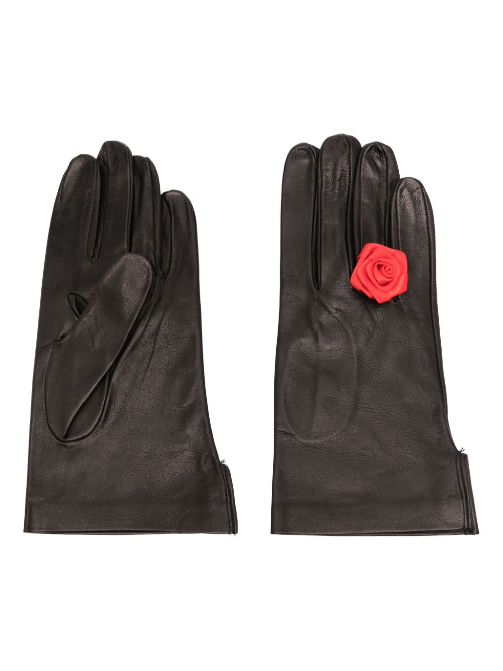 CANAKU floral-appliqué leather gloves - Black von CANAKU