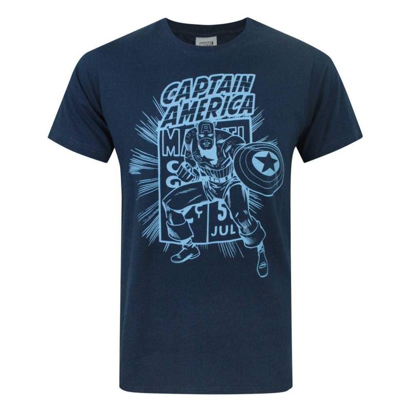 Offizielles Comic Book Tshirt Herren Blau L von CAPTAIN AMERICA