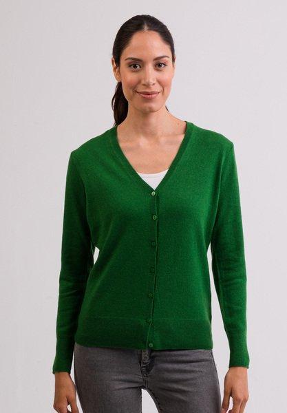 Kaschmir Cardigan V-ausschnitt Damen Grün L von CASH-MERE.CH