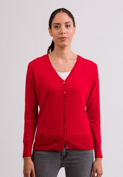 Kaschmir Cardigan V-ausschnitt Damen Rot Bunt L von CASH-MERE.CH