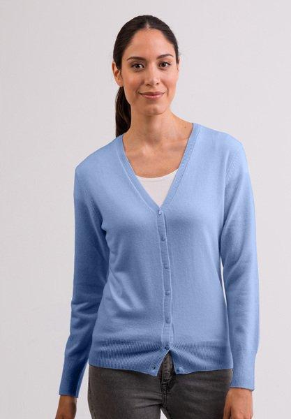 Kaschmir Cardigan V-ausschnitt Damen Hellblau L von CASH-MERE.CH