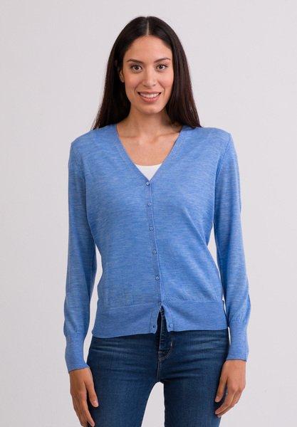 Kaschmir Cardigan V-ausschnitt Damen Hellblau L von CASH-MERE.CH