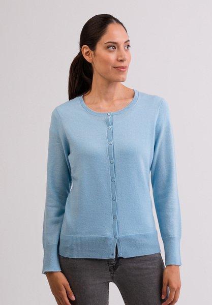 Kaschmir Cardigan Rundhals Damen Hellblau L von CASH-MERE.CH