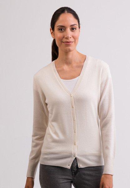 Kaschmir Cardigan V-ausschnitt Damen Weiss S von CASH-MERE.CH