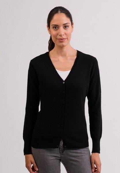 Kaschmir Cardigan V-ausschnitt Damen Schwarz XS von CASH-MERE.CH