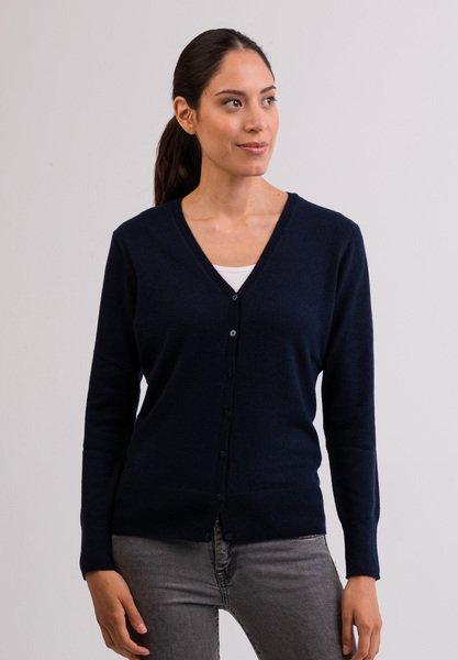 Kaschmir Cardigan V-ausschnitt Damen Marine XXL von CASH-MERE.CH