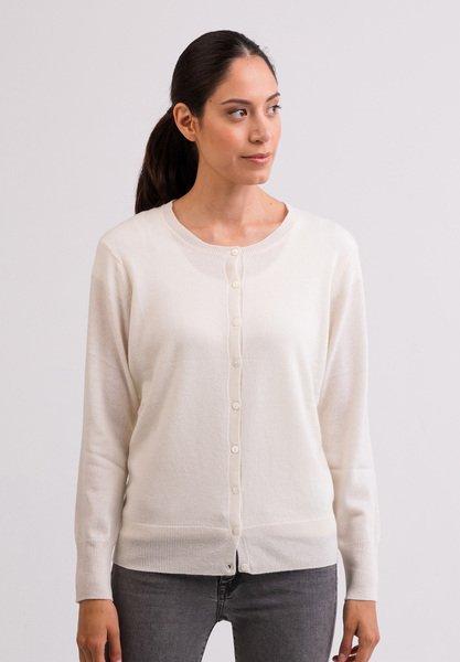 Kaschmir Cardigan Rundhals Damen Weiss XXL von CASH-MERE.CH