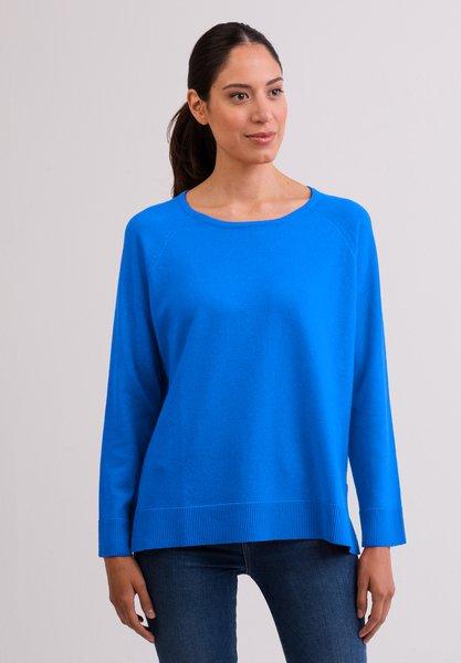 Kaschmir Rundhals Pullover Mit Seitenschlitzen Damen Dazzling Blue XS von CASH-MERE.CH