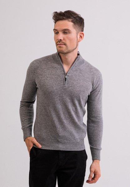 Kaschmir Stehkragen Pullover Herren Grau M von CASH-MERE.CH