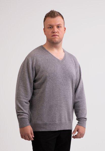 Kaschmir V-ausschnitt Pullover Herren Grau 4XL von CASH-MERE.CH