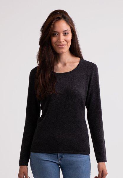 Kaschmir Rundhals Pullover Damen Dunkelanthrazit L von CASH-MERE.CH