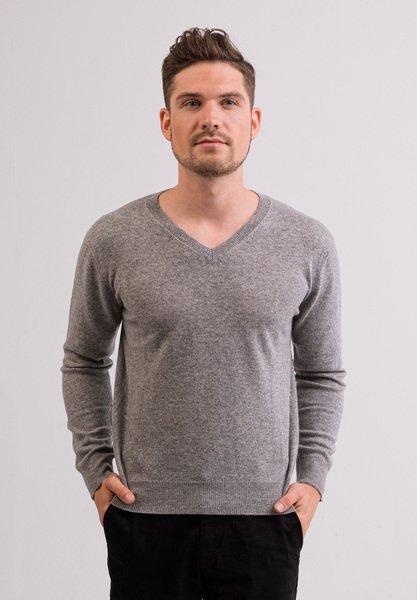 Kaschmir V-ausschnitt Pullover Herren Grau L von CASH-MERE.CH