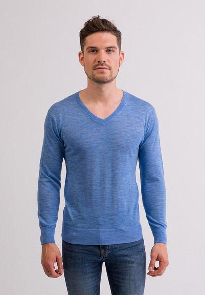 Kaschmir V-ausschnitt Pullover Herren Hellblau L von CASH-MERE.CH