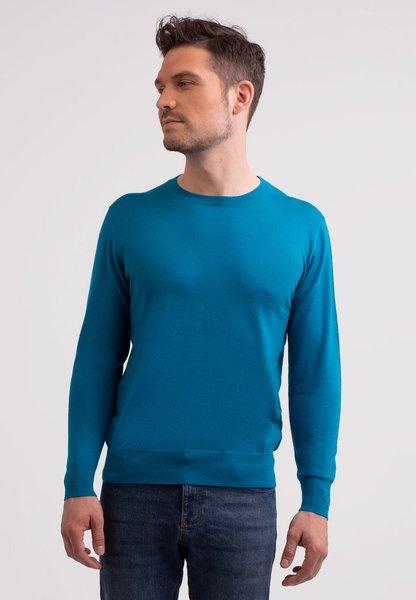 Kaschmir Rundhals Pullover Herren Blau S von CASH-MERE.CH