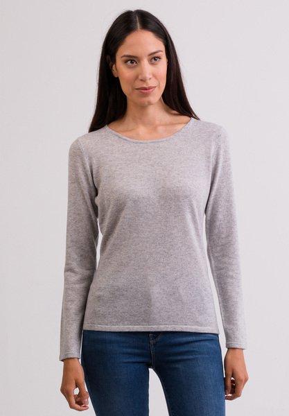 Kaschmir Rundhals Pullover Damen Taubengrau S von CASH-MERE.CH