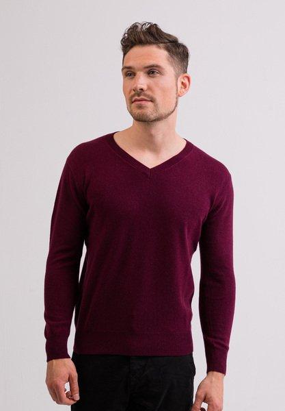 Kaschmir V-ausschnitt Pullover Herren Bordeaux S von CASH-MERE.CH