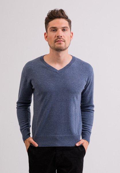 Kaschmir V-ausschnitt Pullover Herren Blau Denim S von CASH-MERE.CH