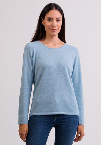 Kaschmir Rundhals Pullover Damen Hellblau S von CASH-MERE.CH