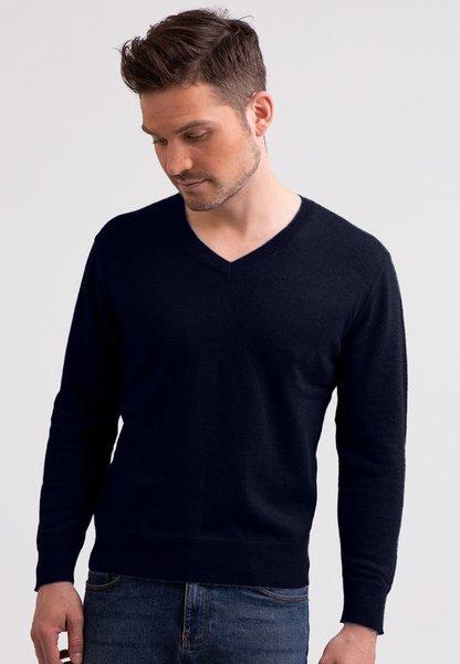 Kaschmir V-ausschnitt Pullover Herren Marine XL von CASH-MERE.CH