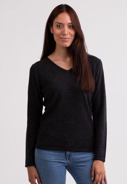 Kaschmir V-ausschnitt Pullover Damen Schwarz Leicht XS von CASH-MERE.CH