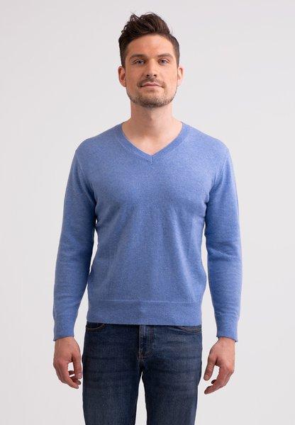 Kaschmir V-ausschnitt Pullover Herren Azurblau XXL von CASH-MERE.CH