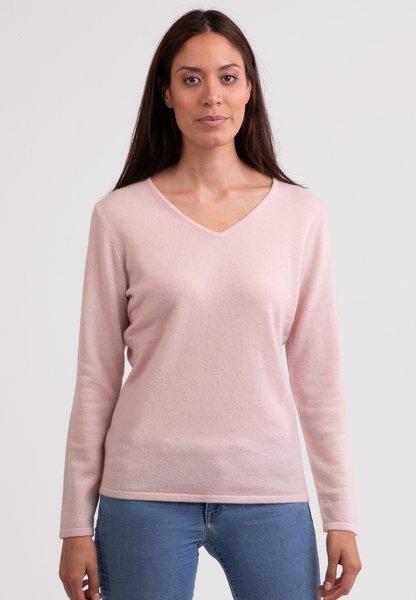 Kaschmir V-ausschnitt Pullover Damen Pink XXL von CASH-MERE.CH