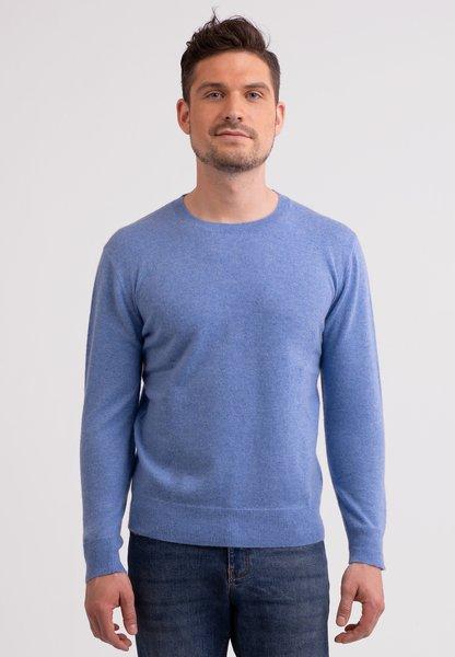 Kaschmir Rundhals Pullover Herren Azurblau XXL von CASH-MERE.CH