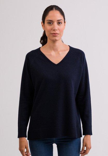 Pullover Mit Seitenschlitzen Damen Marine M von CASH-MERE.CH