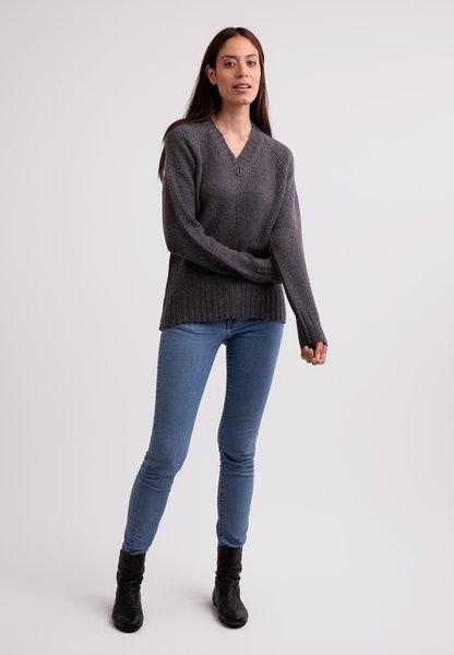 CASH-MERE.CH - Recycelter Kaschmir V-Ausschnitt Pullover, für Damen, Charcoal Black, Größe XS von CASH-MERE.CH