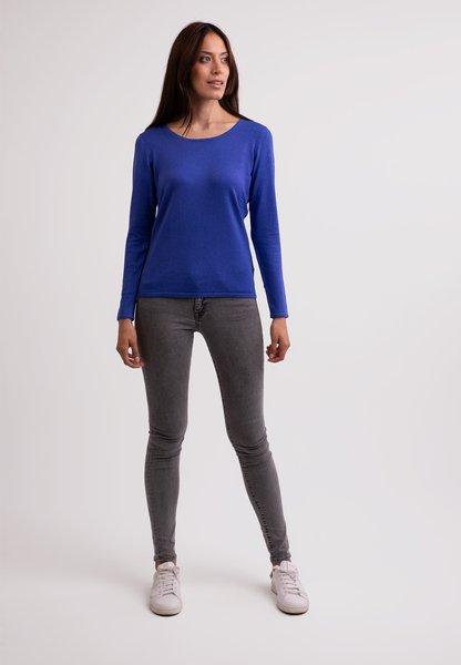 Seide Kaschmir Rundhals Pullover Damen Blau L von CASH-MERE.CH