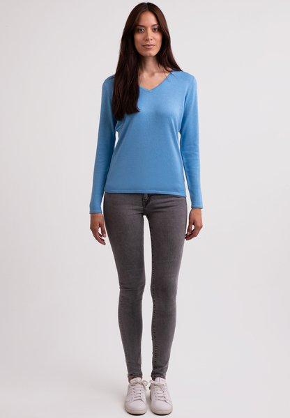 Seide Kaschmir V-ausschnitt Pullover Damen Taubenblau L von CASH-MERE.CH