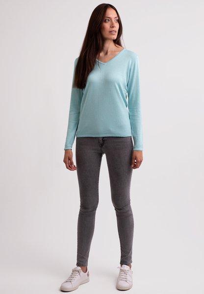 Seide Kaschmir V-ausschnitt Pullover Damen Hellblau XL von CASH-MERE.CH