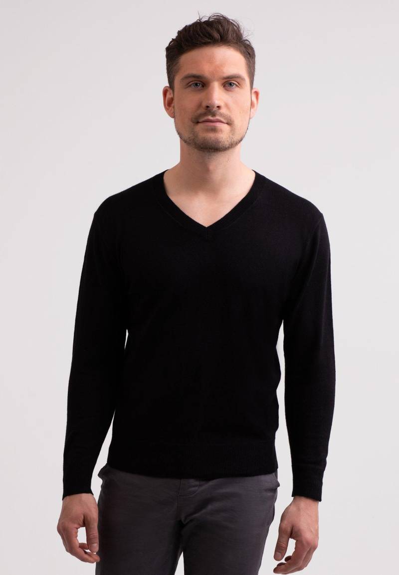 Kaschmir V-ausschnitt Pullover Herren Schwarz S von CASH-MERE.CH